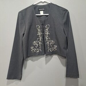 VTG Chad Stevens Gray Cropped Blazer Embroidered Bolero Jacket 8P Style 4769